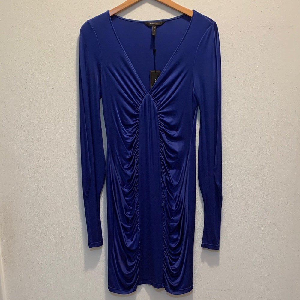 BCBGMaxAzria Royal Blue Ruched Long Sleeve Dress NWT